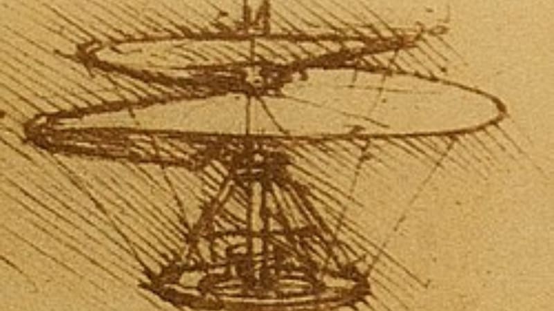 Boceto del tornillo aéreo de Leonardo da Vinci. Fuente: Wikimedia.