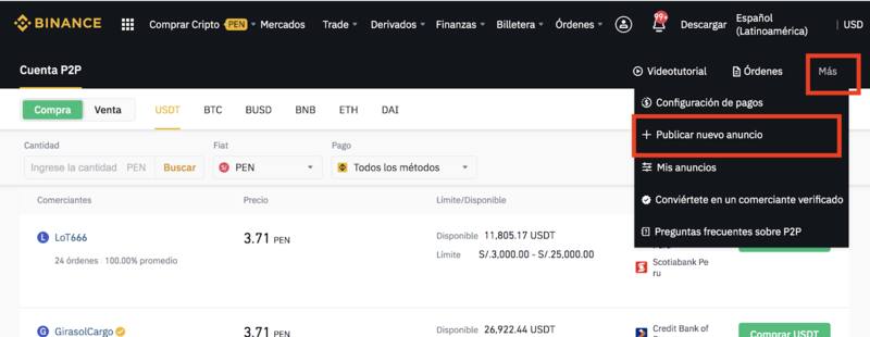 Binance: cómo publicar un anuncio de venta de criptomonedas.