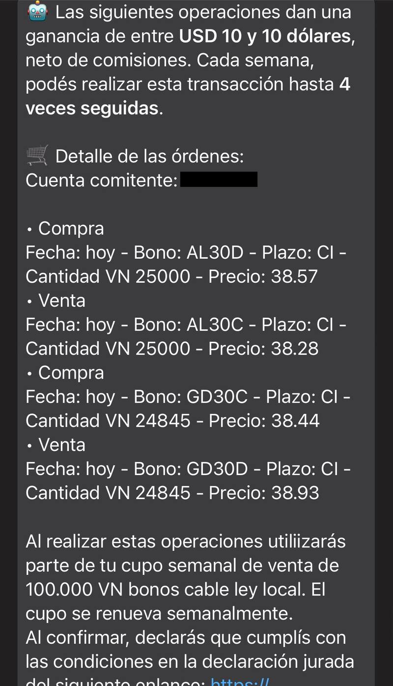 Mensaje que enviaba el bot.