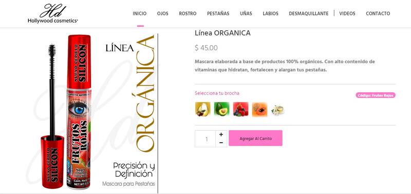 Máscara de pestañas de Hollywood Cosmetics. Fuente: captura de pantalla