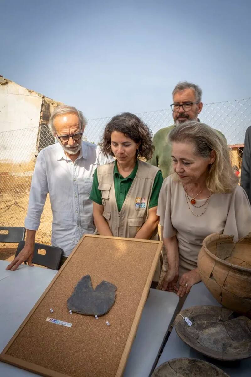 Los directores de la excavación e investigadores del Consejo Superior de Investigaciones Científicas (CSIC), Esther Rodríguez (c) y Sebastián Celestino (i), presentan el nuevo hallazgo. (Imagen: EFE / Jero Morales)
