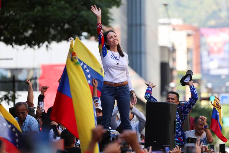 Corina Machado, durante la protesta en Caracas este jueves.