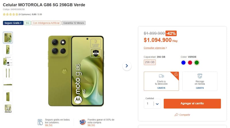 El dispositivo se encuentra exclusivamente en la tienda de Alkosto (Fuente: Alkosto).