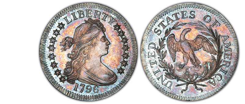 Las monedas de 1796 con busto drapeado son un testimonio de los inicios de la numismática en Estados Unidos. Foto: PCGS