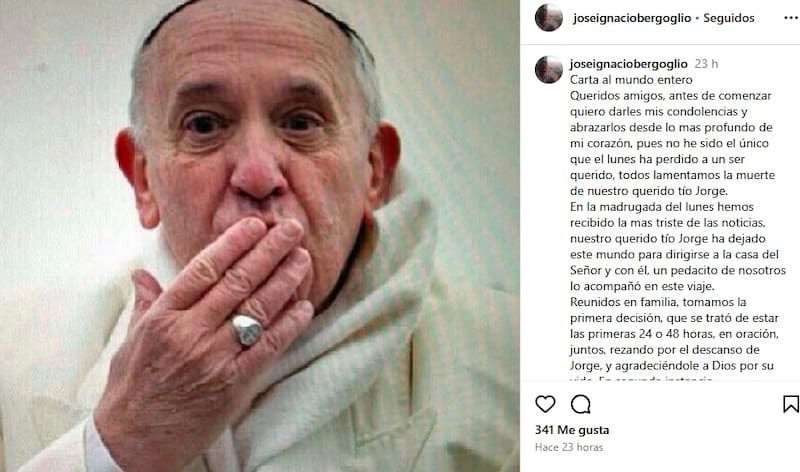El mensaje que escribió José Bergoglio en sus redes sociales