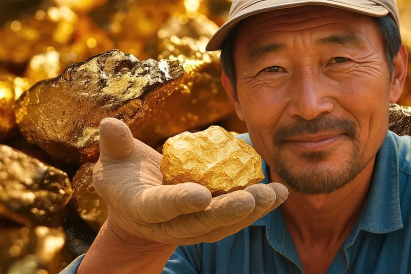 Ilustración de hallazgo de oro en China. Fuente: archivo.