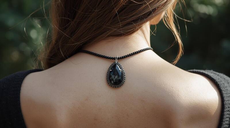 Cómo llevar la turmalina negra en el cuello. Fuente: Canva IA.