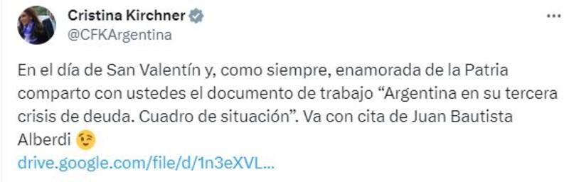 El tuit de Cristina Kirchner