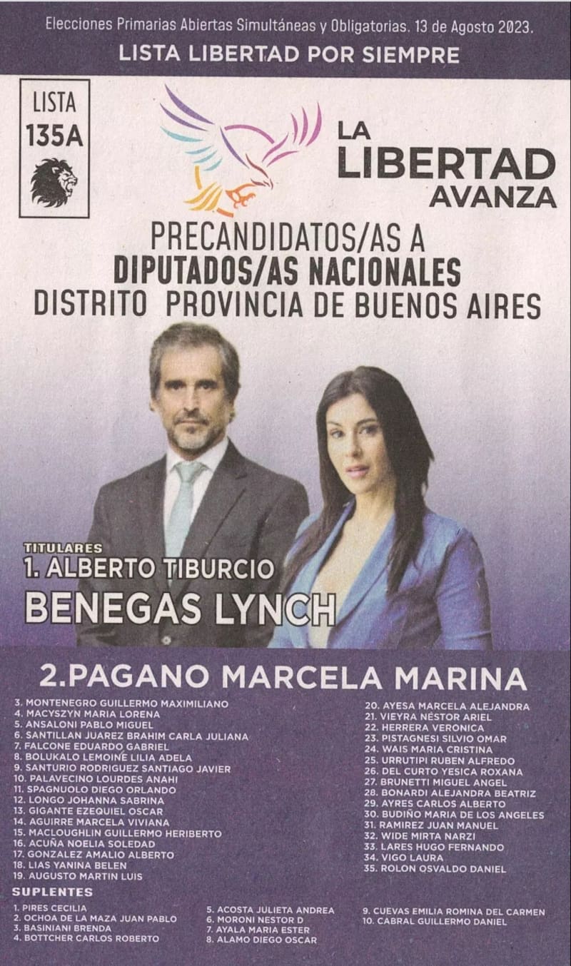 La boleta a diputados de la Provincia de Buenos Aires de LLA en las PASO