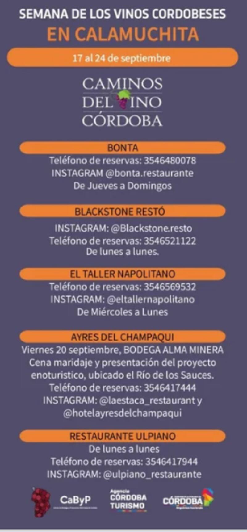 Semana del vino en Calamuchita, Córdoba.