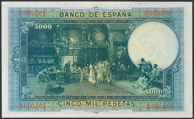 Dorso del billete de 5000 pesetas de 1938 (Fuente: Ibercoin)