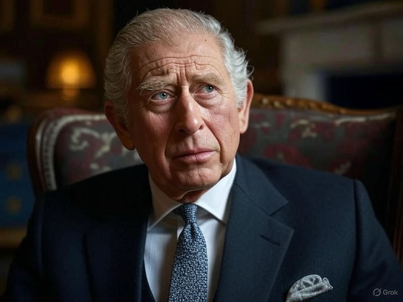 Tristeza en el rey Carlos porque todavía no se cumple su última voluntad. (Fuente: Grok)