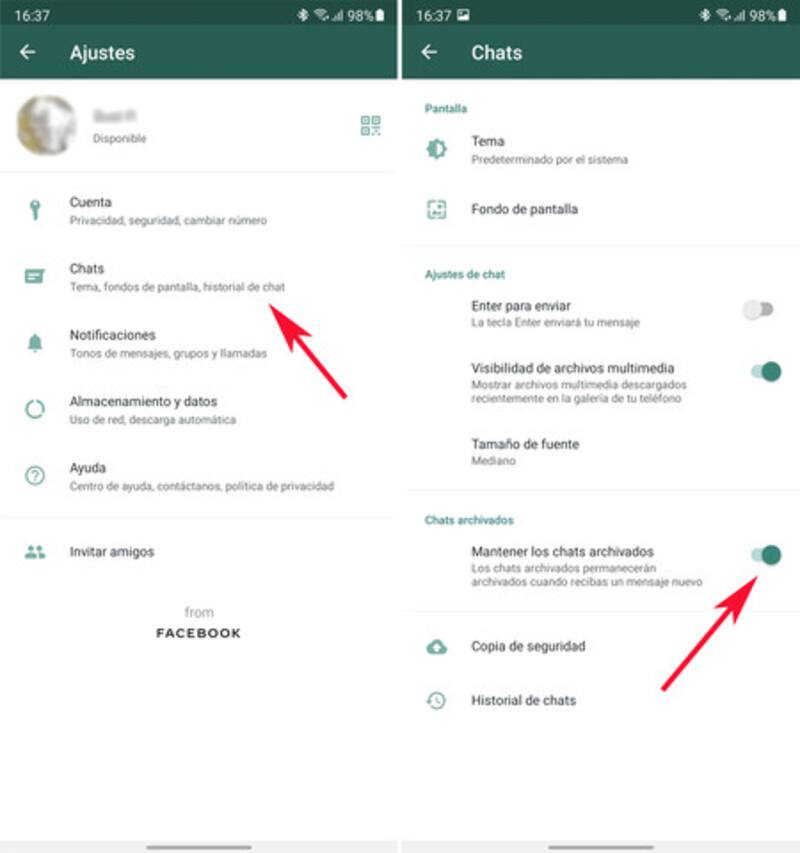 Cómo mantener los datos archivados con la nueva configuración de WhatsApp.