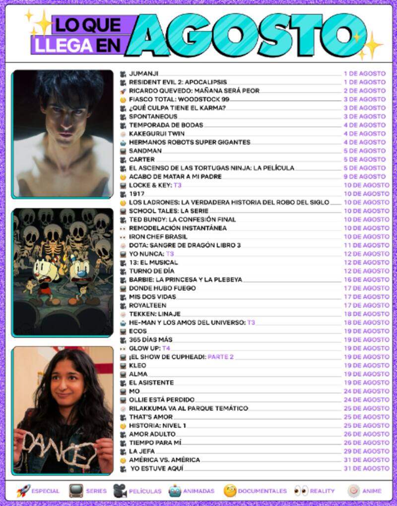 Todos los estrenos de agosto en Netflix.