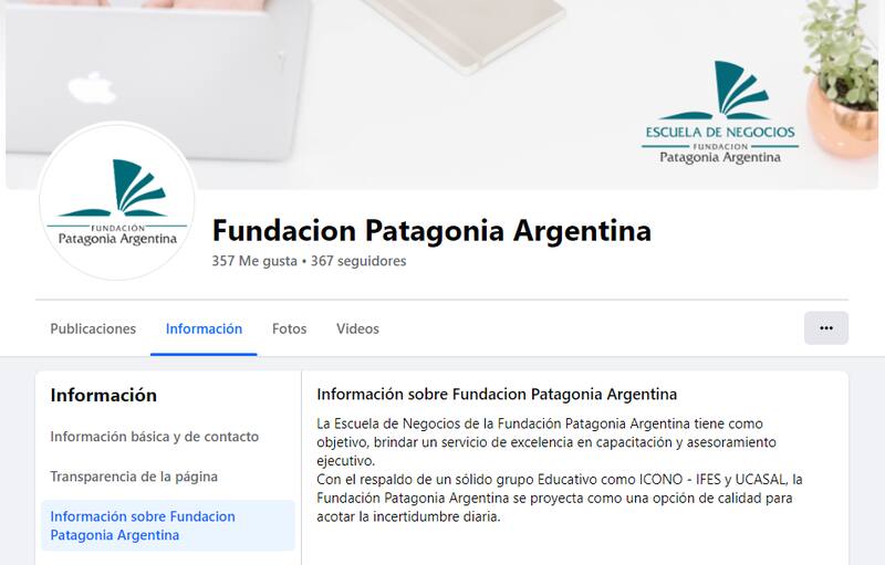 Información sobre la Fundación Patagonia Argentina en Facebook