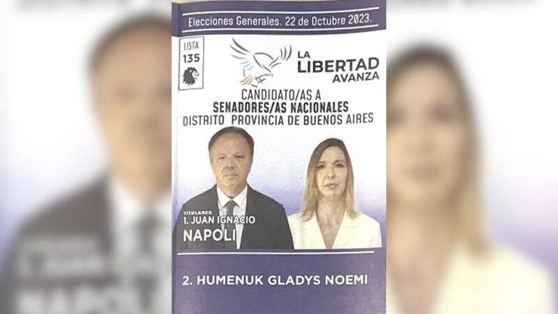 La boleta de La Libertad Avanza que tiene como candidata a Gladys Humenuk. (CNE)