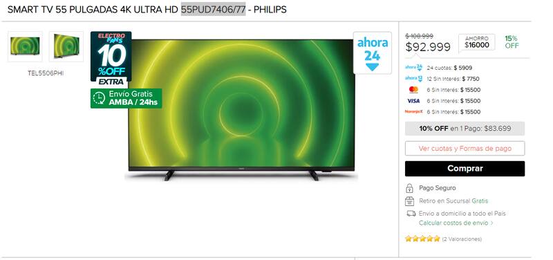 Televisor Philips 4K en Megatone