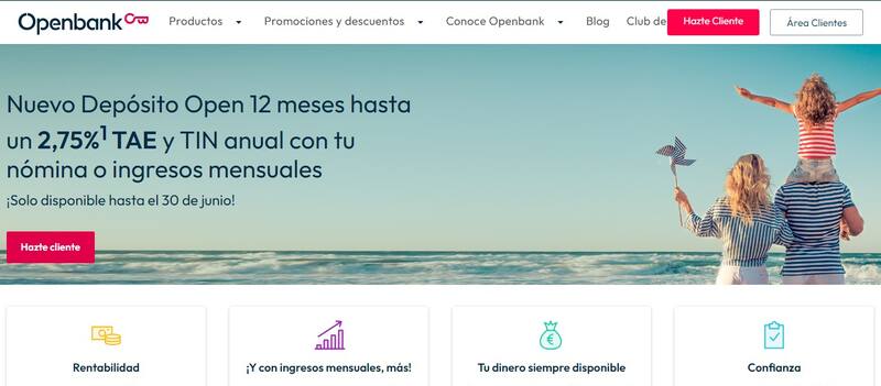 Openbank renueva su depósito a plazo fijo y mantiene su rentabilidad más alta. (Imagen: captura)