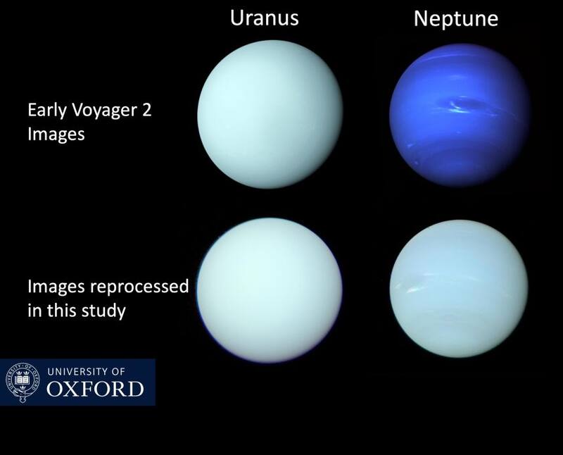 Los verdaderos colores de Urano y Neptuno. (Foto: Universidad de Oxford)