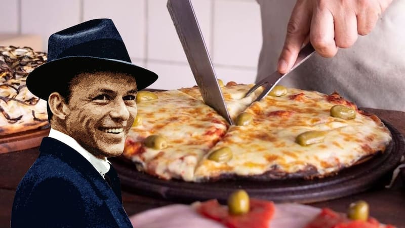 Frank Sinatra probó la famosa pizza de Angelín durante su visita a la Argentina en 1981.