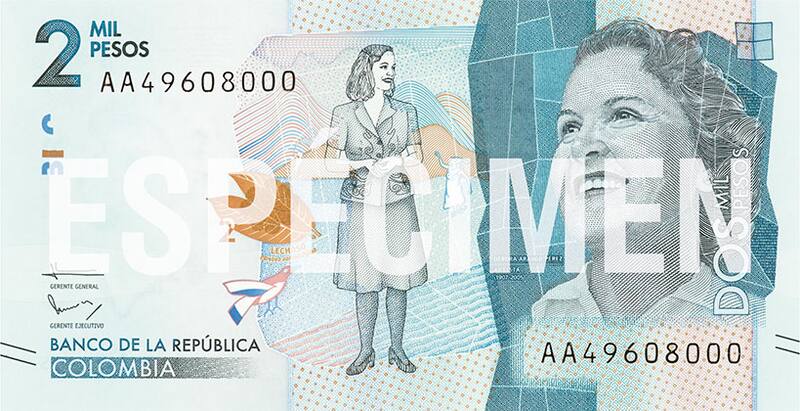 Así se ve el anverso del billete de $2000 de la serie de 2016. (Imagen: Banco de la República).