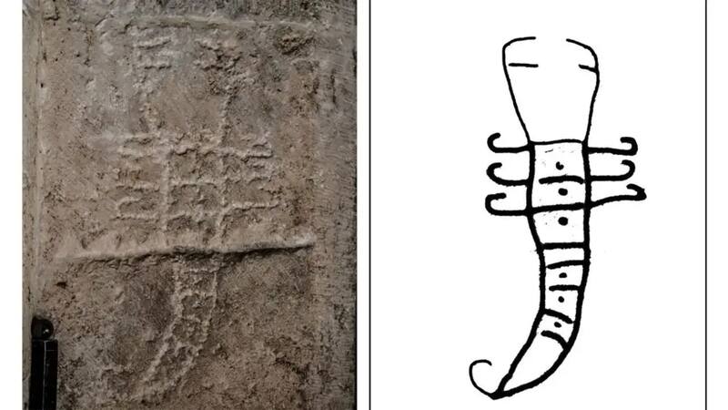 Entre las inscripciones se encontró la llamativa figura de un escarabajo.