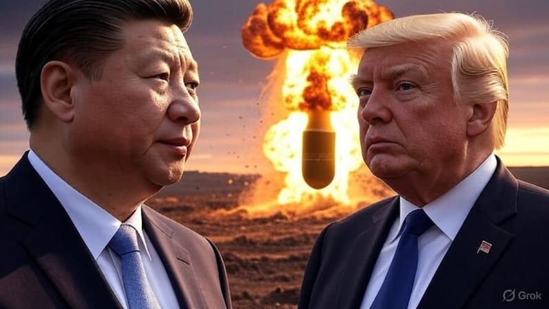 Ilustraciones de Xi Jinping y Donald Trump en un ambiente bélico. Fuente: Archivo.