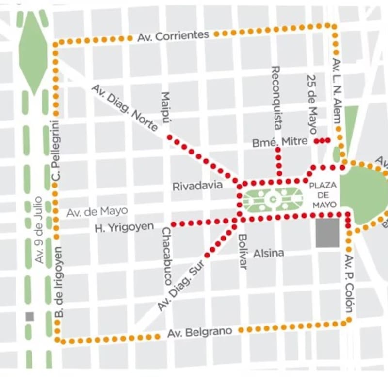 El mapa de cortes en el centro porteño