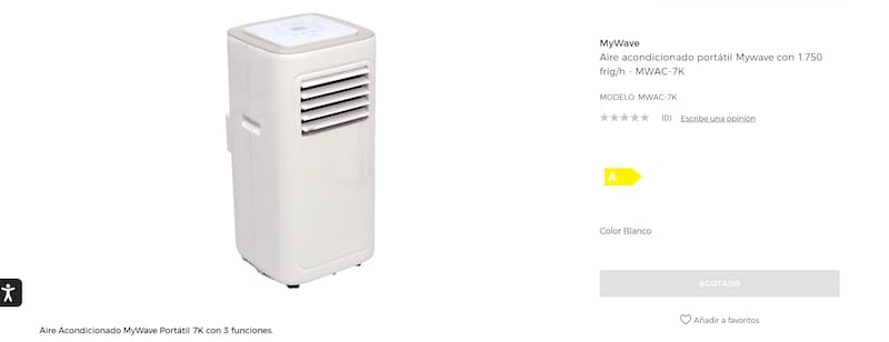 Aire acondicionado portátil: el producto imperdible de El Corte Inglés (Fuente: www.elcorteingles.es)