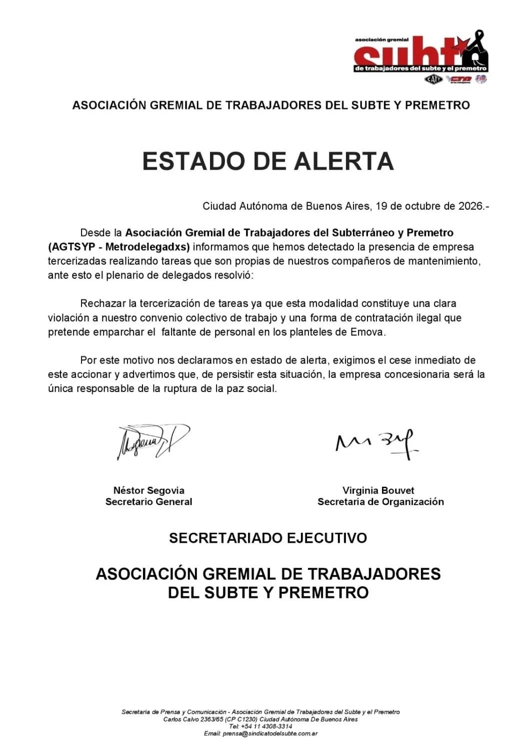 Sorpresivo paro de subtes este martes en todas las líneas
