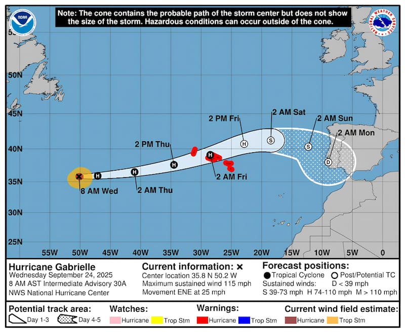 Los meteorólogos anticipan acumulaciones de lluvia de entre 75 y 125 milímetros en las Azores centrales. Fuente: EFE.