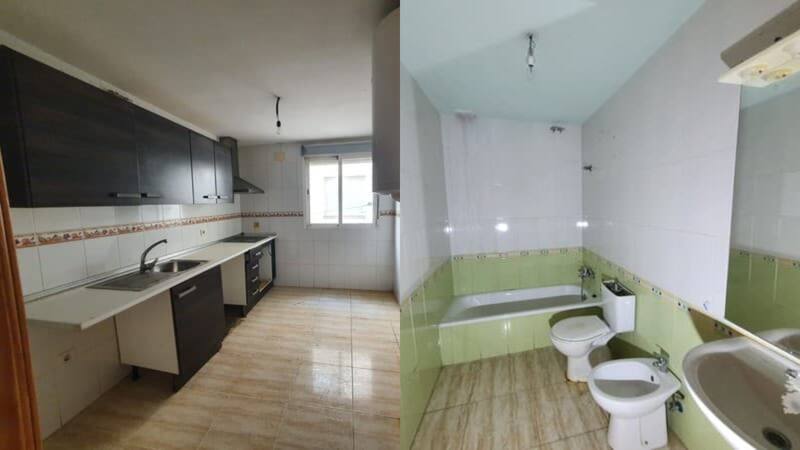 Así luce la cocina y el baño de este piso que ofrece CaixaBank. (Foto: haya.es)