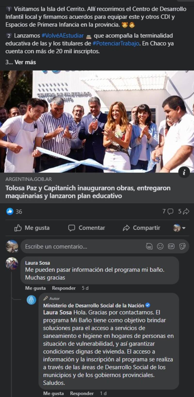 Desarrollo Social informó cómo inscribirse al Plan mi Baño.