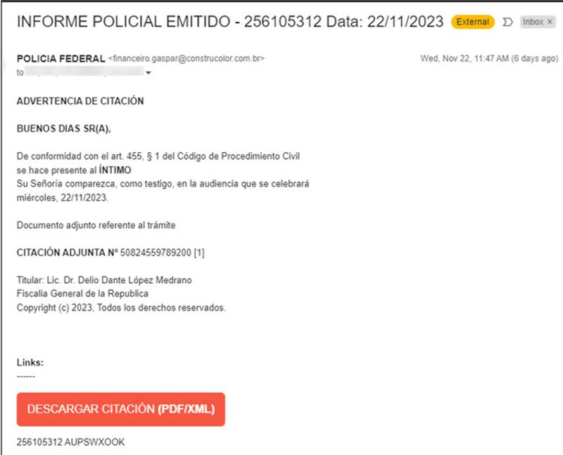 Así se ve uno de los mails de estafa. Fuente: Eset