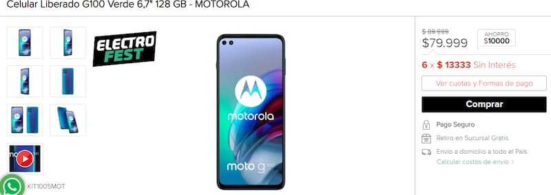 Precio del Motorola G100 en el ElectroFest.