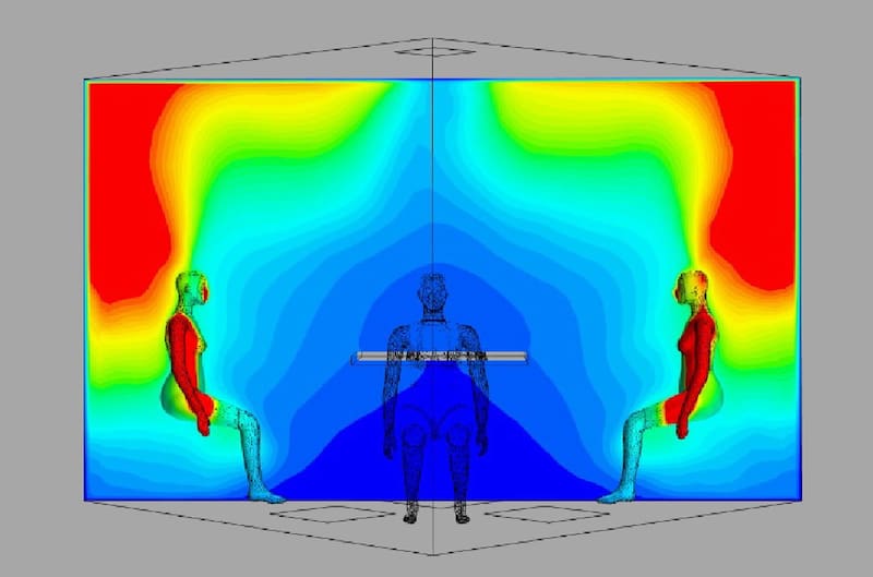 El rojo evidencia las reacciones químicas en las que participaron los OH de los voluntarios que utilizaron perfume. Fuente: Science.