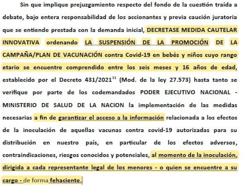 El polémico fallo que ordenó suspender la campaña de vacunación en niños y adolescentes.