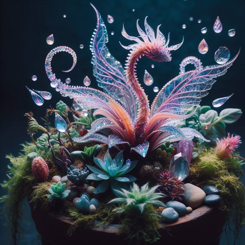 Nueva ilustración de plantas de cristal. Fuente: Bing AI.