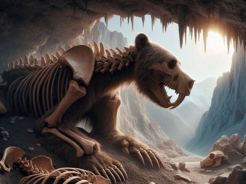 Representación del descubrimiento del oso de las cavernas. Foto: Bing.