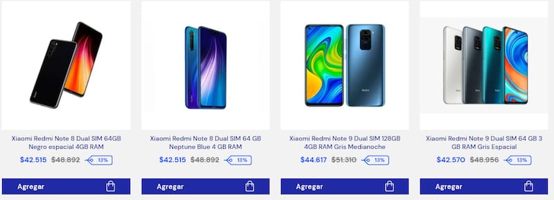 Modelos Xiaomi disponibles en el sitio Correo Compras.