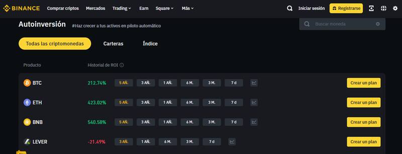 Binance permite automatizar inversiones en más de 210 criptomonedas.