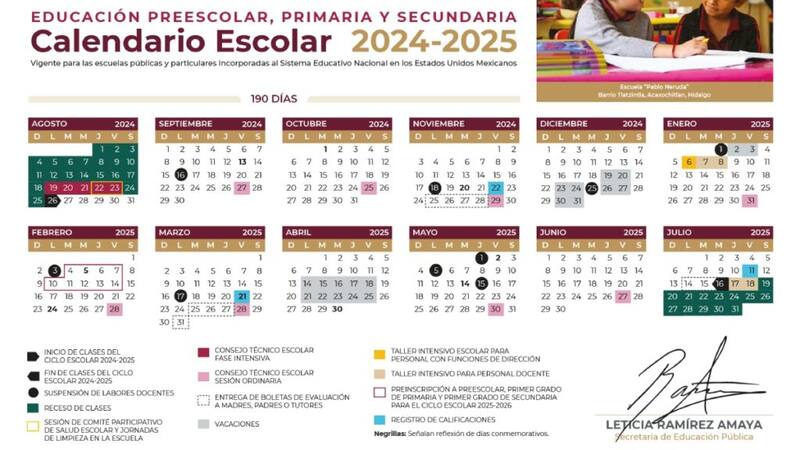 Calendario escolar de las SEP del ciclo 2024-2025. Fuente: SEP
