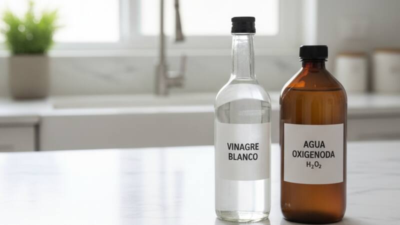 La mezcla de vinagre y agua oxigenada que ayuda a deshacerse de las bacterias.
