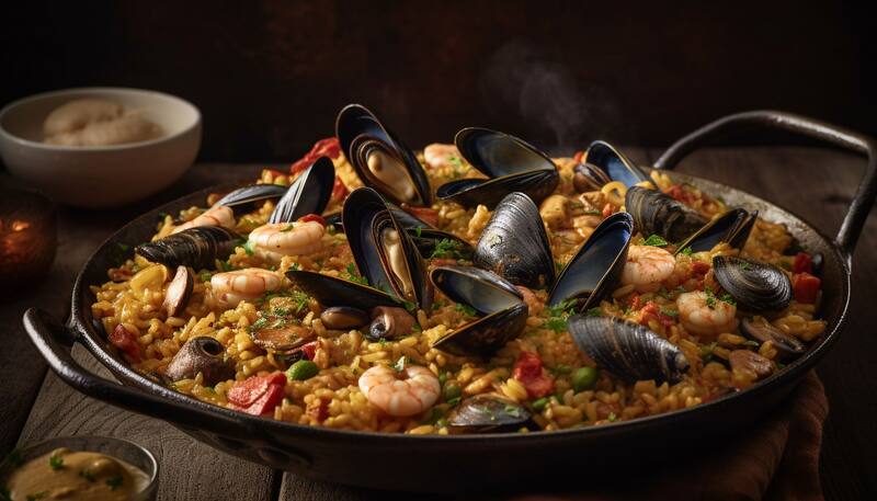 La receta para preparar una auténtica paella de mariscos. Imagen: Freepik.