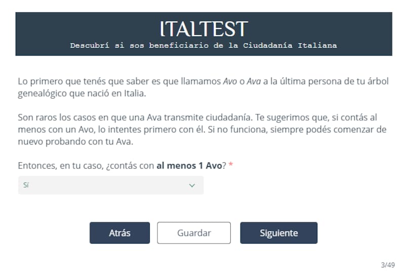 La primera pregunta que figura en el Italtest