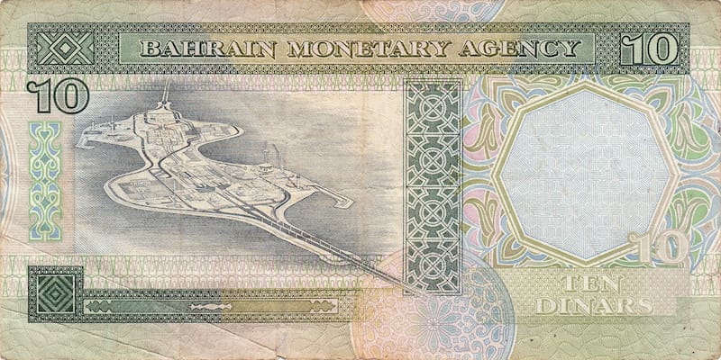 Billete de 10 dinares de Baréin
