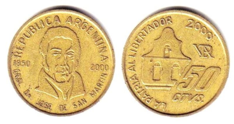La moneda de 50 centavos homenaje a San Martín. (Foronum.com)
