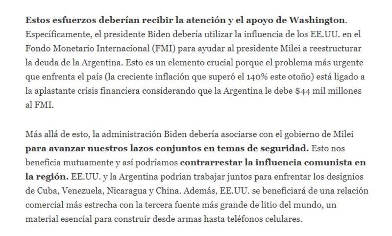 Fragmento de la columna de Rubio en La Nación. (Captura)