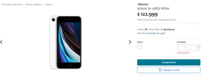 iPhone SE 2020 en la tienda BNA de Banco Nación.