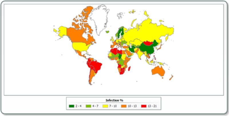 Mapa de los países más atacados por mensajes falsos (phishing). Fuente: Kaspersky.